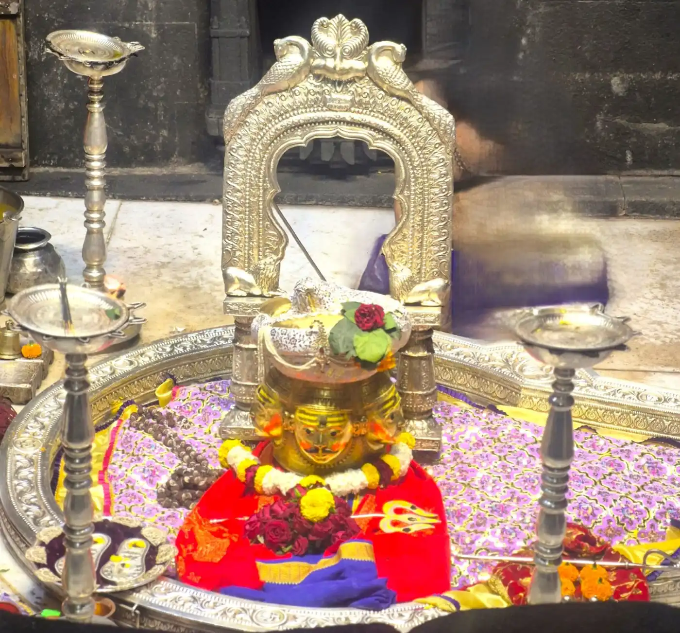 Golden sanctum of a Jyotirlinga in Maharashtra decorated for darshan