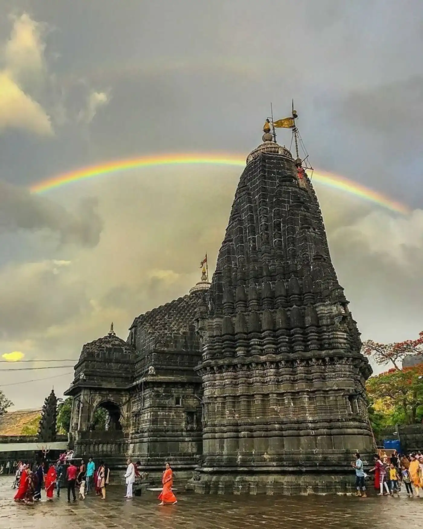 A Jyotirlinga temple in Maharashtra beneath a rainbow
