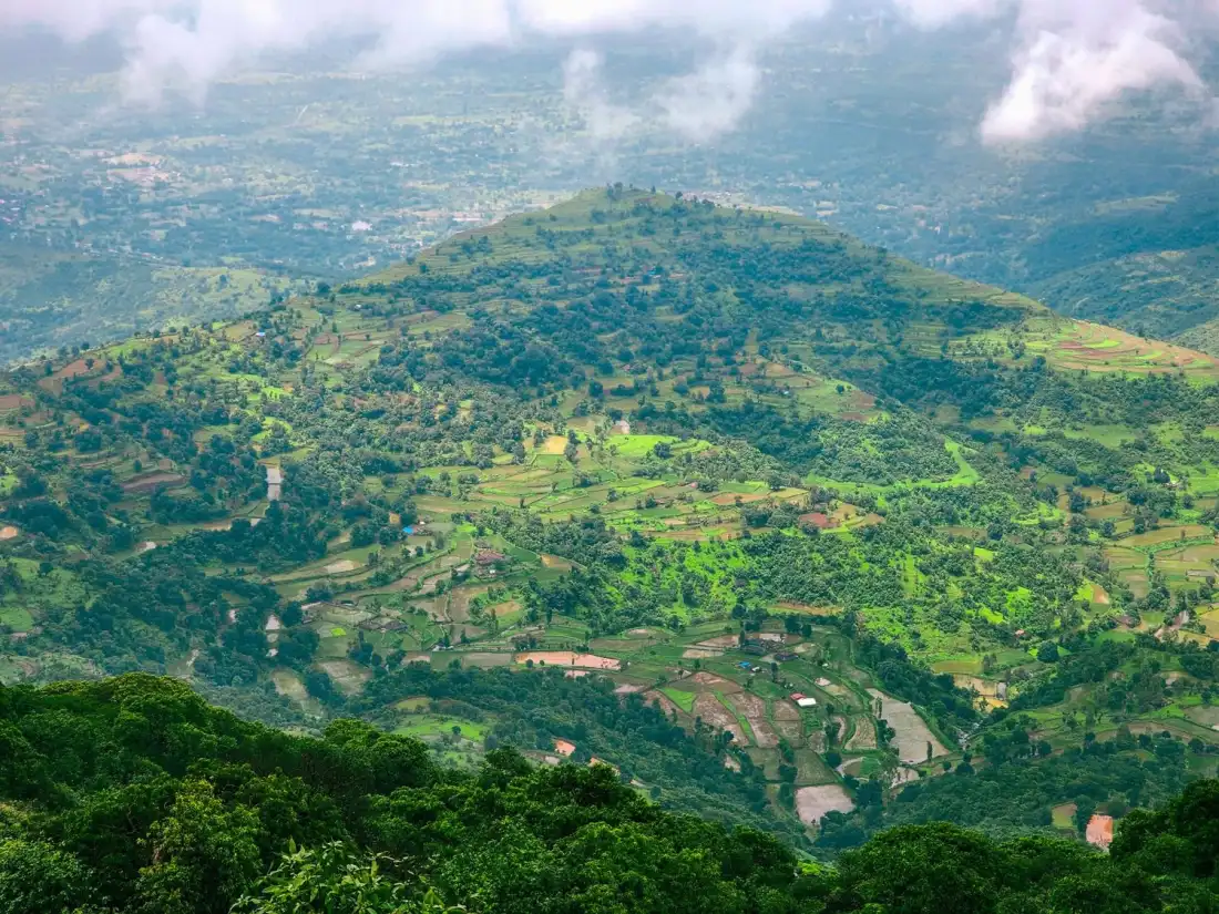 The green Sahyadri hills of the Western Ghats, Maharashtra